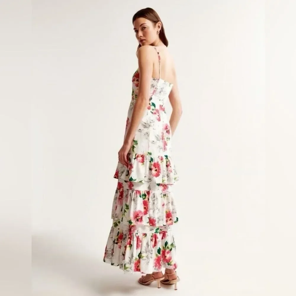 NWT Abercrombie & Fitch Dream Ruffle Floral Maxi Dress Size Small Petite